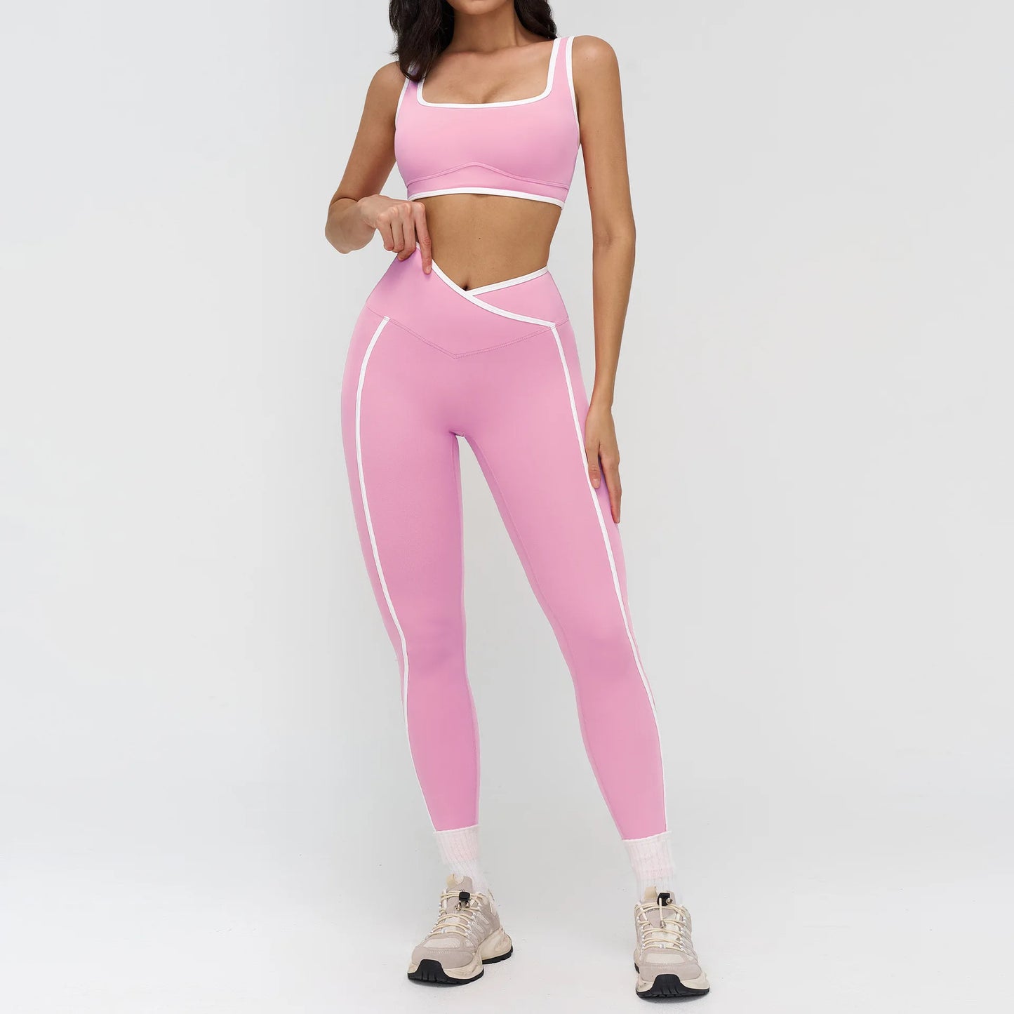 Completo fitness premium a 2 pezzi | Top sportivo e leggings a vita alta