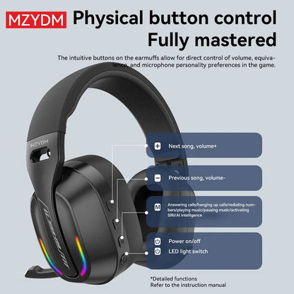MZYDM Over Ear Cuffie Bluetooth5.4 Stereo Wireless Gaming B500 Auricolari Microfono incorporato Luce RGB Cuffie a bassa latenza per PC