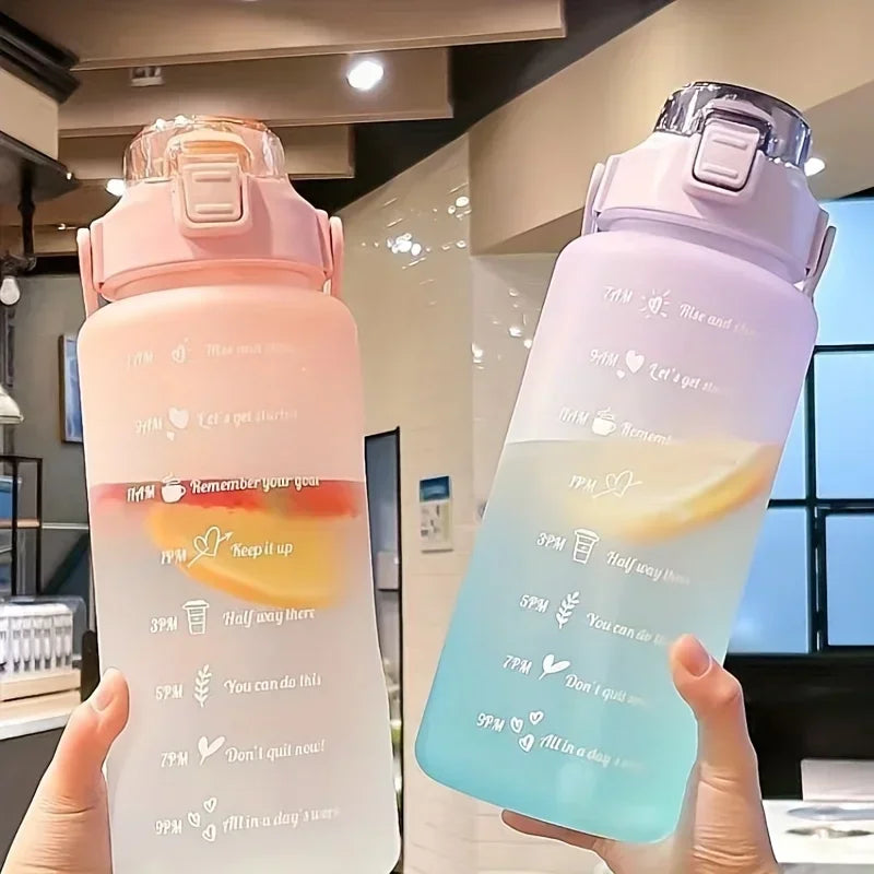 Borraccia sportiva 2L con cannuccia e indicatore del tempo