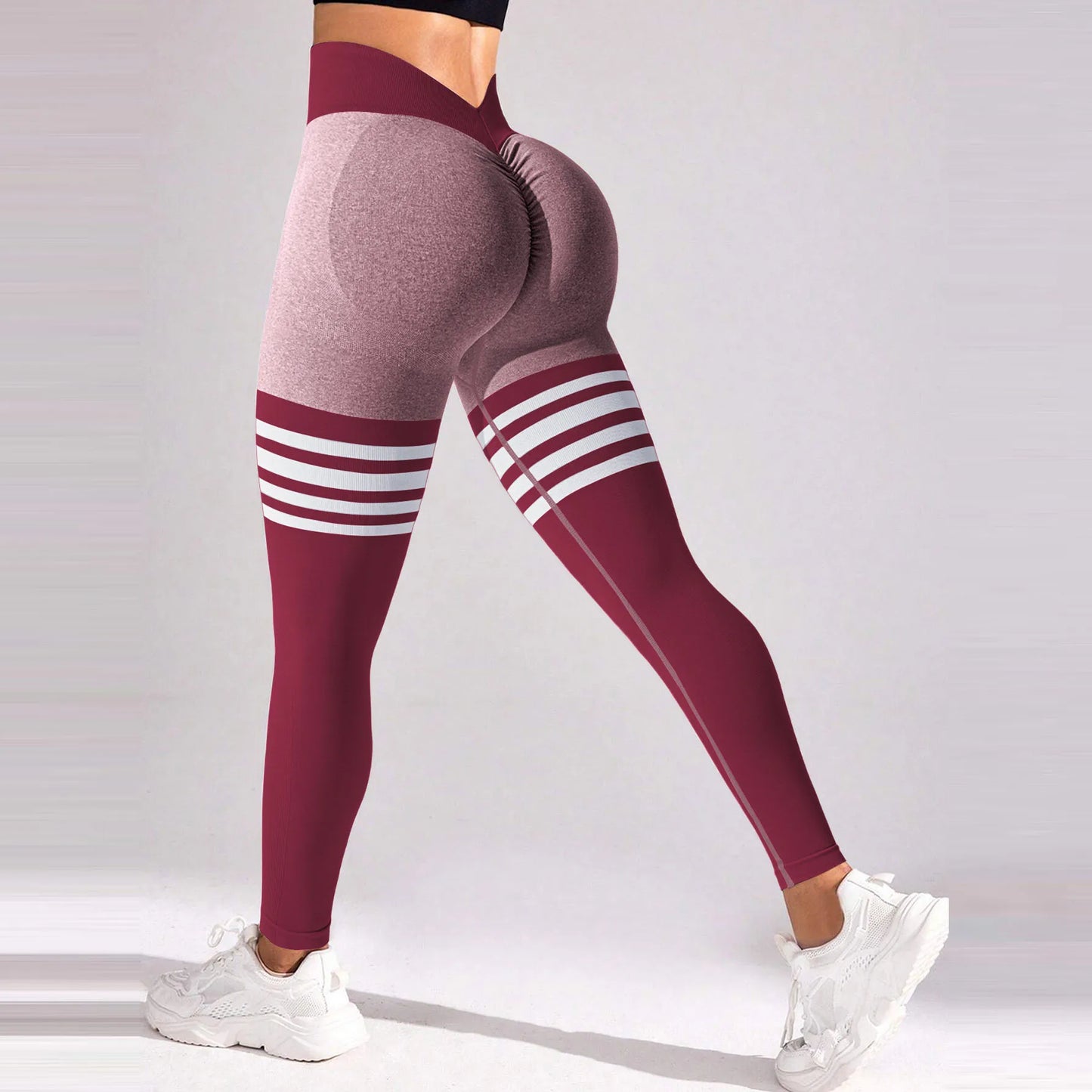 Leggings Donna Premium a Vita Alta con Scollo a V e Effetto Scrunch