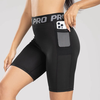 Pantaloncini fitness da donna push-up con tasca laterale