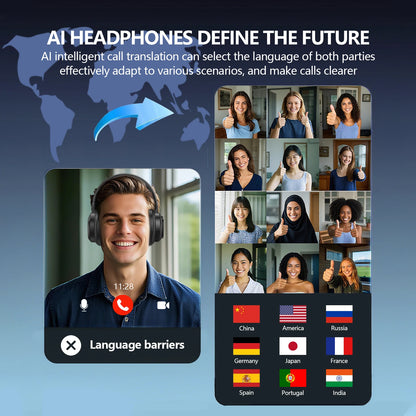 Siindoo Cuffia wireless con touch screen a colori staccabile JH-822Plus Assistente AI Funzione di traduzione chat intelligente BT5.4