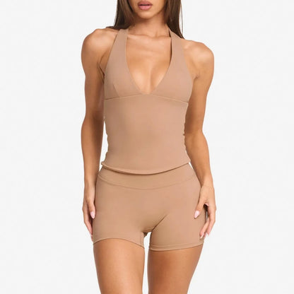 Top Sportivo Donna con Scollo a V e Reggiseno Integrato