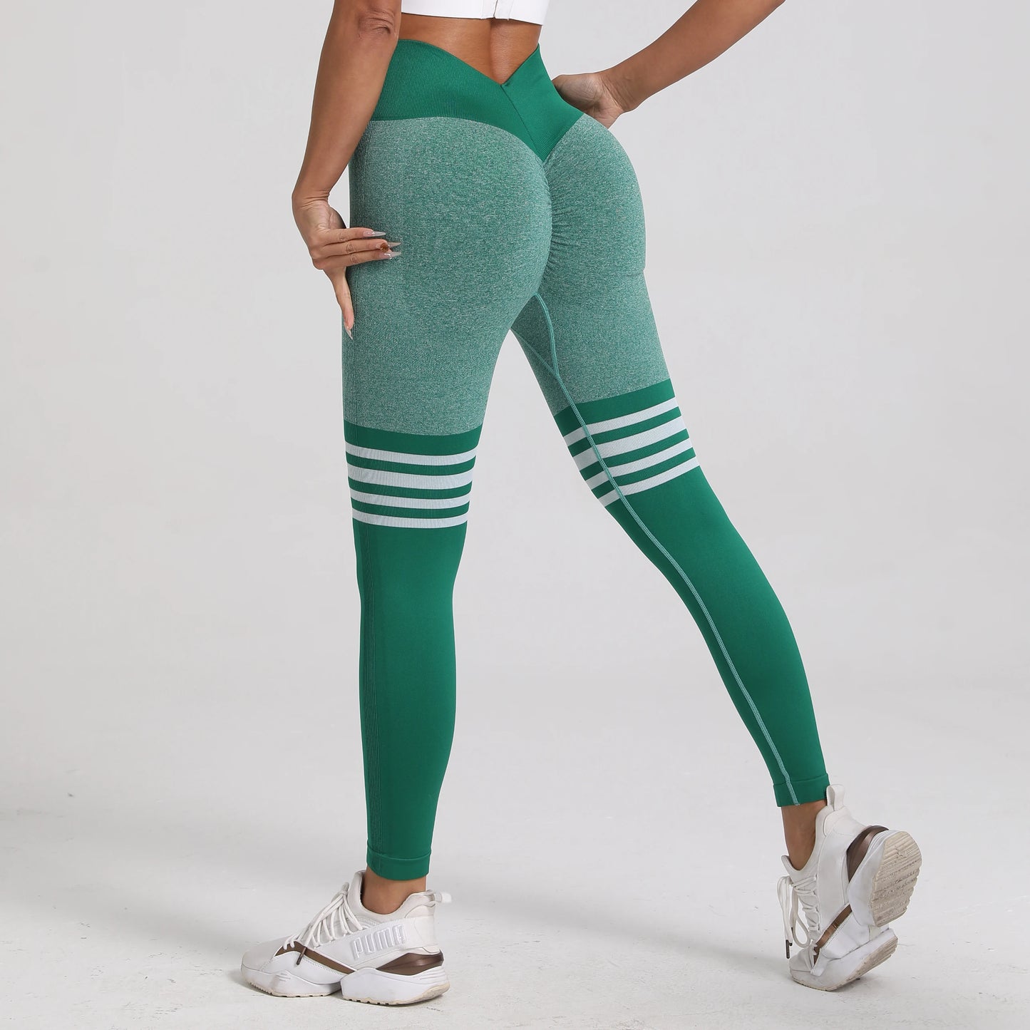 Leggings Donna Premium a Vita Alta con Scollo a V e Effetto Scrunch