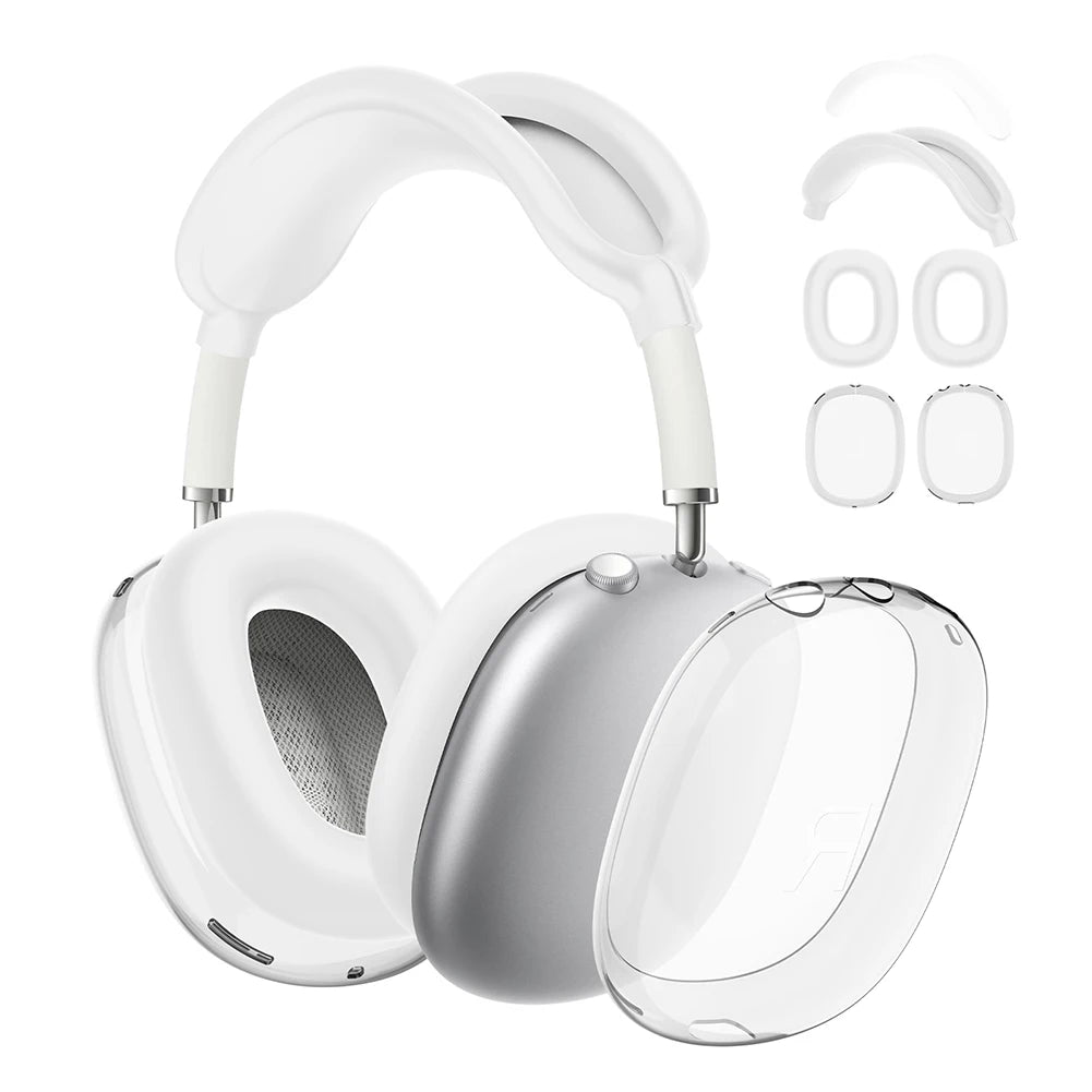 Custodia trasparente 4 in 1 in Silicone + TPU custodia antiurto per auricolari auricolari fodera per fascia cuscino per l'orecchio/protezione per paraorecchie per AirPods Max