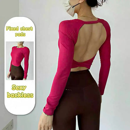 Top Sportivo Corto a Maniche Lunghe con Schiena Scoperta