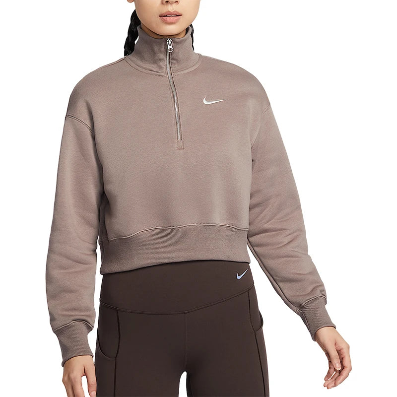 Felpa sportiva in pile corta con mezza zip ufficiale Nike New da donna DQ5768-233
