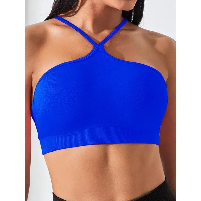 Top sportivo senza cuciture slim fit incrociato
