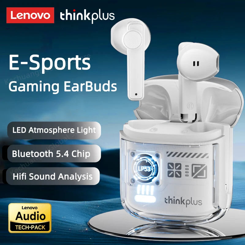 Lenovo LP53 Auricolari Bluetooth 5.4 senza fili Design meccanico Cuffie da gioco TWS Auricolari sportivi con riduzione del rumore Standby lungo Nuovo