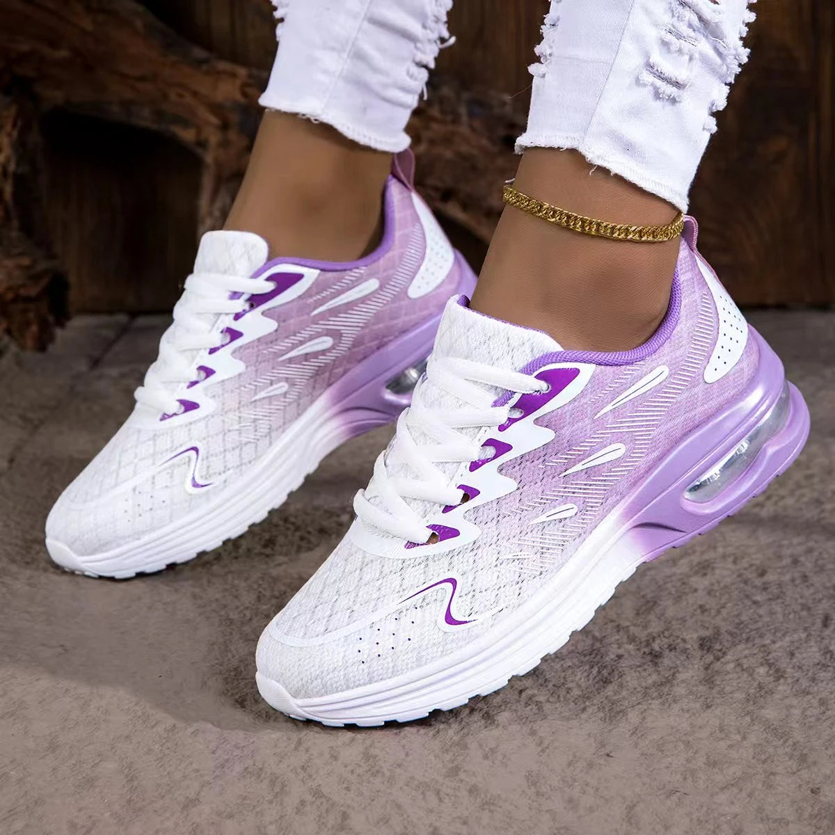 Sneaker Passeggio scarpa da donna Moda da donna Cuscino d'aria Mesh Traspirante Scarpe da tennis sportive Suola con cuscino d'aria Parte superiore della scarpa sfumata