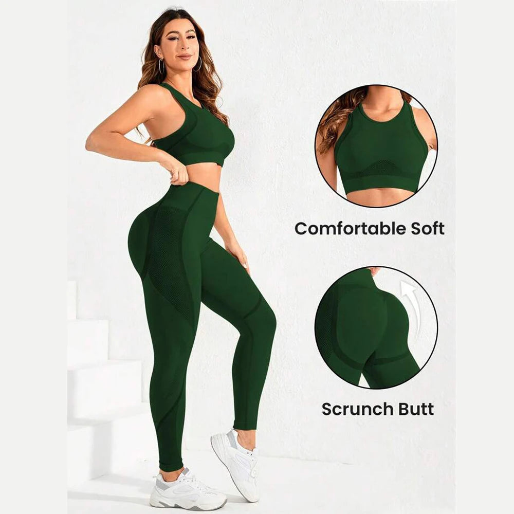 Tuta da 2 pezzi, tuta da yoga da donna, bellissima combinazione di pantaloni a vita alta sul retro, abbigliamento da lecture ideale super elastico senza cuciture