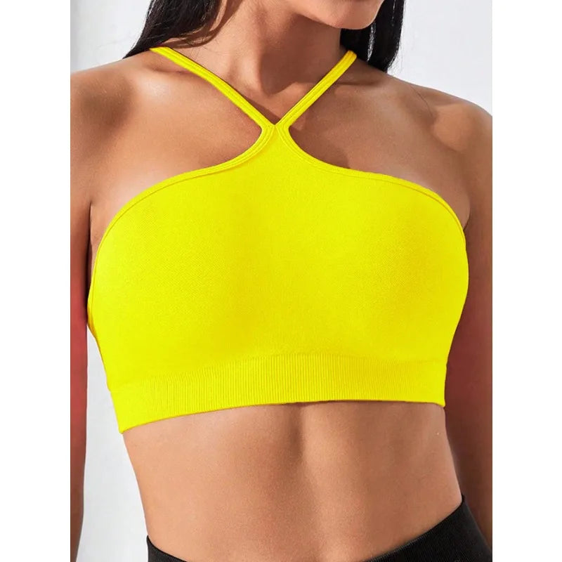 Top sportivo senza cuciture slim fit incrociato