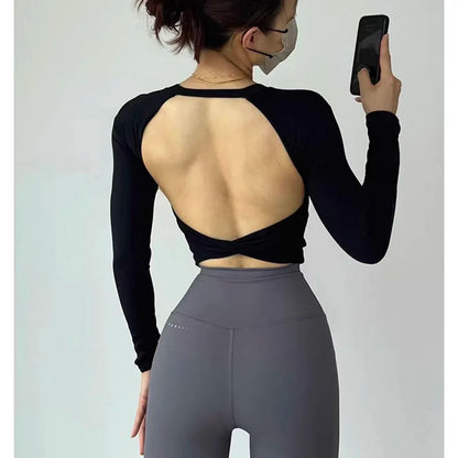 Top Sportivo Corto a Maniche Lunghe con Schiena Scoperta