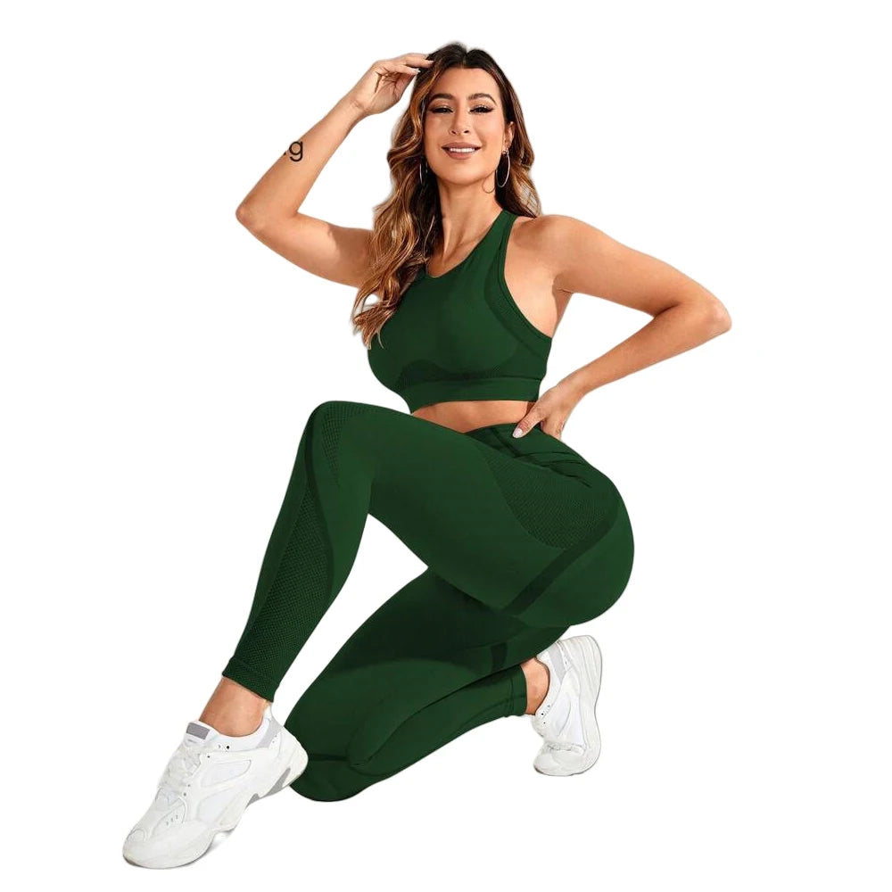 Tuta da 2 pezzi, tuta da yoga da donna, bellissima combinazione di pantaloni a vita alta sul retro, abbigliamento da lecture ideale super elastico senza cuciture