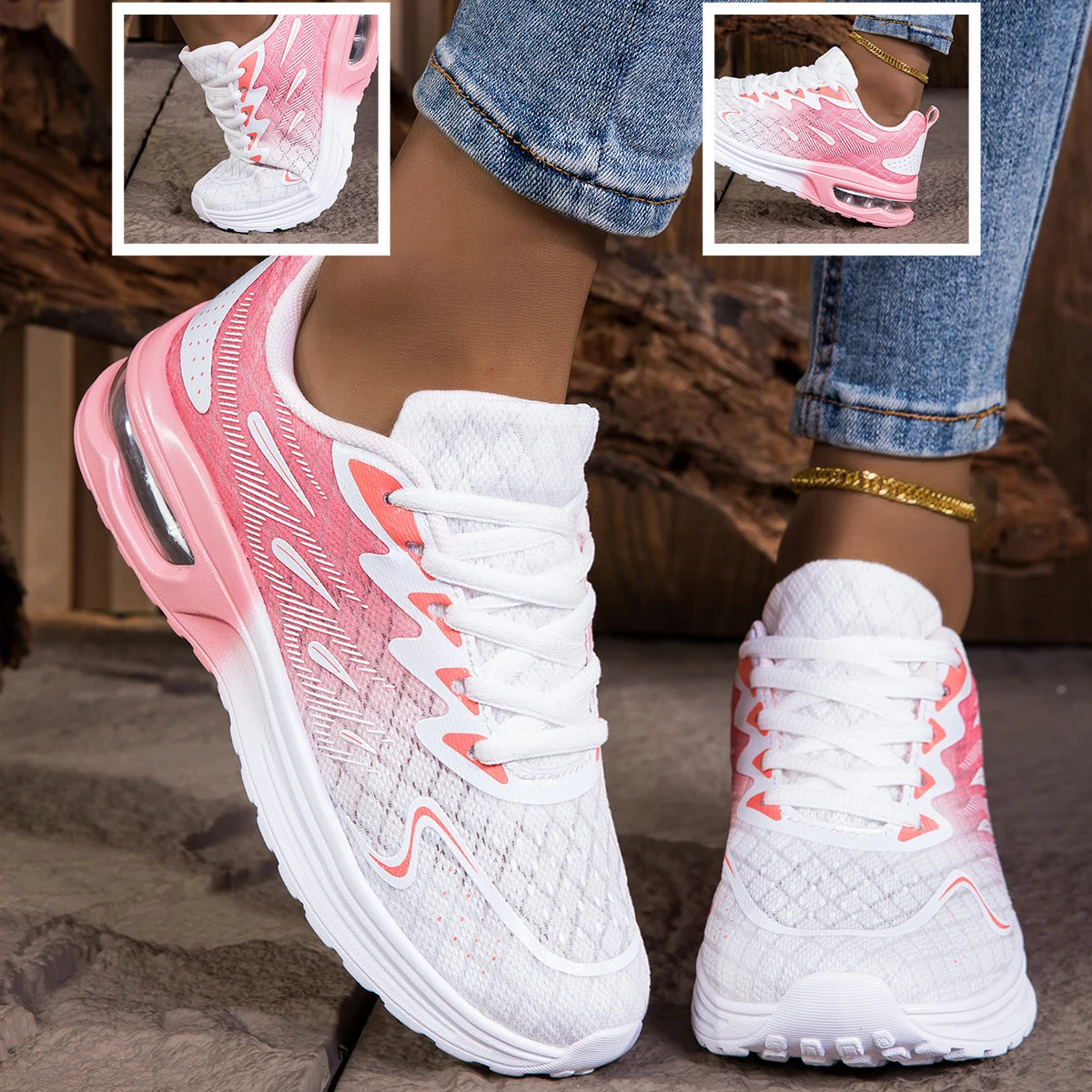 Sneaker Passeggio scarpa da donna Moda da donna Cuscino d'aria Mesh Traspirante Scarpe da tennis sportive Suola con cuscino d'aria Parte superiore della scarpa sfumata