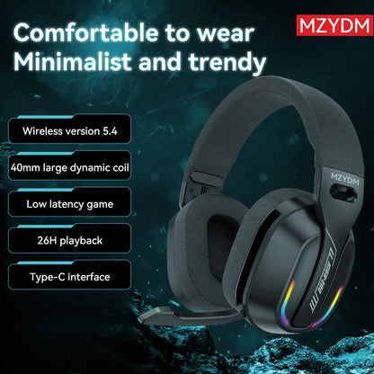 MZYDM Over Ear Cuffie Bluetooth5.4 Stereo Wireless Gaming B500 Auricolari Microfono incorporato Luce RGB Cuffie a bassa latenza per PC