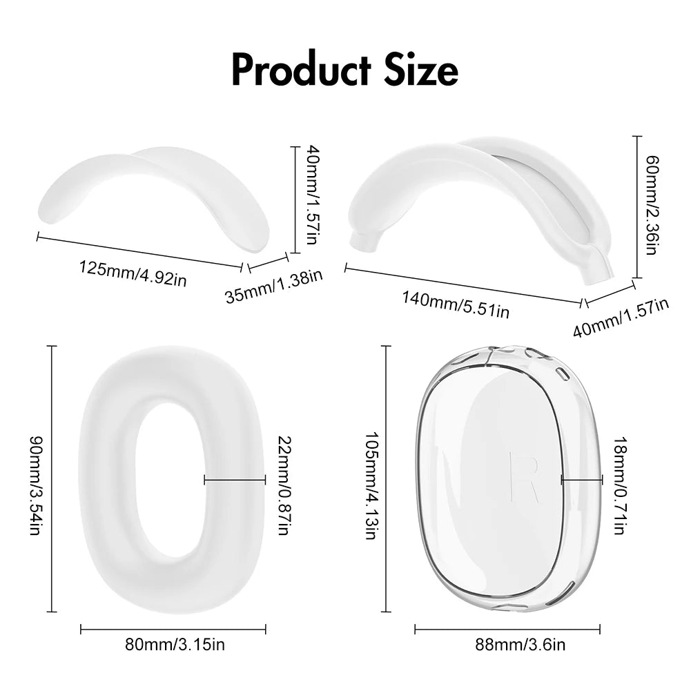 Custodia trasparente 4 in 1 in Silicone + TPU custodia antiurto per auricolari auricolari fodera per fascia cuscino per l'orecchio/protezione per paraorecchie per AirPods Max